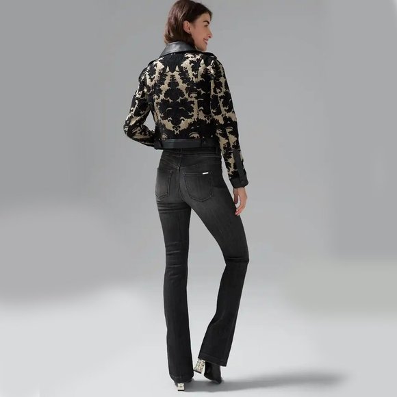 WHBM Coated Denim  Details Jacquard Cropped Jacket - Picture 7 of 7